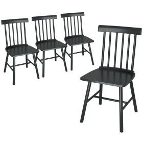 Dining Chairs Set of 4, Farmhouse Wood Kitchen Chairs with Rubber Wood Frame, Spindle Back for Dining Room, Black