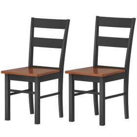 Farmhouse Dining Table Chairs, Set of 2 Rubber Wood Kitchen Table Chairs with Open Back for Living Room, Black