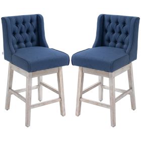 Swivel Bar Stools Set of 2, 27" Counter Height Stools with Linen Upholstery and Button Tufted Design for Kitchen