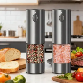2PCS Electric Salt And Pepper Grinder Set - Battery-powered Spice Grinder, Adjustable For Coarseness, Perfect For Home Kitchens, Durable Plastic, Elec