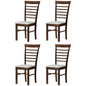 Wooden Dining Chairs Set of 4, Farmhouse Upholstered Kitchen Chairs with Rubber Wood Frame, Dark Brown and Beige