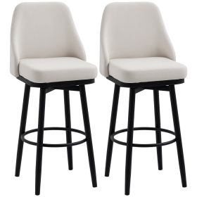 Bar Height Bar Stools Set of 2, Modern 360° Swivel Kitchen Chairs with Steel Legs and Footrest, 29.5 Inch Seat Height Upholstered Barstools for Kitc