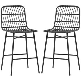 Rattan Counter Bar Stools Set of 2, 26" Counter Height Barstools with Back, Bar Chairs for Kitchen Island, Black