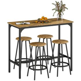 5-Piece Counter Height Bar Table and Chairs Set, Bar Table with Stools, Kitchen Table 4 Chairs, Rustic Brown