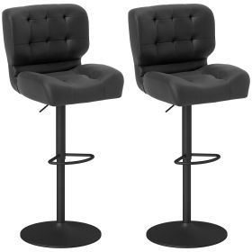 Bar Height Bar Stools Set of 2 with Adjustable Seat, Adjustable Swivel Barstools with Thick Padded Cushion and Metal Footrest for Home Bar, Black