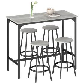 5-Piece Counter Height Bar Table Set, Rustic 43.25" Dining Table with 4 Bar Stools, Kitchen Table with Wooden Top for Pub, Dining Room, Gray