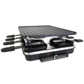 1300W Raclette Desktop Grill for 8People Non-Stick Reversible Electric Indoor Griddle with 8 Cheese Melt Pans Adjustable Temperature Dishwasher Safe K