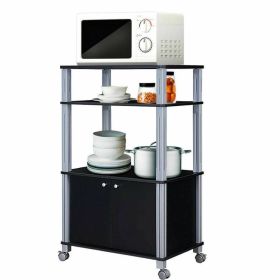 Modern 3-Shelf Kitchen Baker’s Rack Cart on Wheels in Black Wood Finish