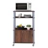 Modern 3-Shelf Kitchen Baker’s Rack Cart on Wheels in Brown Wood Finish