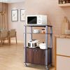 Modern 3-Shelf Kitchen Baker’s Rack Cart on Wheels in Brown Wood Finish