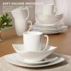16 Pieces - White Square Porcelain Dinnerware Set - Service for 4