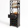 Black/Brown Wine Rack Kitchen Bar Storage Cabinet Shelf with Glass Holders