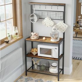 Black Metal Kitchen Baker's Rack Microwave Stand with Wood Storage Shelves