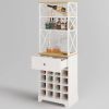 White/Natural Wine Bottle & Glass Rack Cabinet Bar Storage