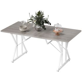 47"-63" Extendable Dining Table for 4-6, Farmhouse Expandable Kitchen Table with Heavy Duty Trestle Base, Gray