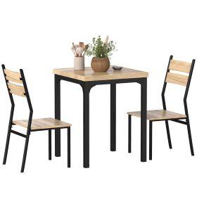 3 Piece Dining Table Set for 2, Modern Kitchen Table and Chairs, Dining Room Set for Breakfast Nook, Light Wood Grain
