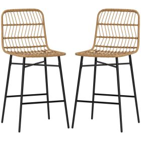 Rattan Counter Bar Stools Set of 2, 26" Counter Height Barstools with Back, Bar Chairs for Kitchen Island, Brown