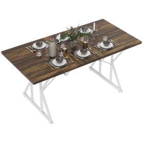 47"-63" Extendable Dining Table for 4-6, Farmhouse Expandable Kitchen Table with Heavy Duty Trestle Base, Brown