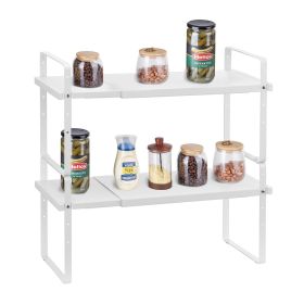 Adjustable Kitchen Cabinet Shelf Organizer, Expandable 2 Tier Cabinet Shelf, Stackable Countertop Organizers and Storage Shelf Risers