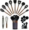 Kitchen Utensils Set â€“ 22-Piece Silicone Cooking Utensils Set, Spatula Set with Holder, Wooden Handle Silicone Kitchen Gadgets for Nonstick Cookware