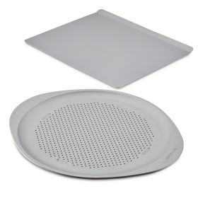 GOLDEN BAKE 2 Pcs Nonstick Baking Sheet and Pizza Pan Set, Dishwasher Safe and Oven Safe to 450Â°F, Gray