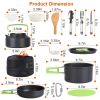 Set of 16Pcs Camping Cooking Ware Camping Stove Cookware Kit Aluminum Kettle with Bowls Knife Fork Spoon Carabiner Spatula Cutting Board for Hiking Pi