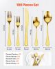 VEVOR 100-Piece Gold Silverware Set, Food-Grade Stainless Steel Flatware Utensils for 20, Mirror Finished Cutlery Set
