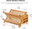 Bamboo Dish Drying Rack with Utensil Holder, 2 Tier Collapsible Dish Rack for Kitchen Counter, Large Folding Drying Holder, Dish Drainer
