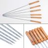 2 PCS Skewers for Grilling, Kabob Skewers with Wood Handle, Reusable BBQ Barbecue Sticks for Marshmallow, Hot Dog, Meat, Vegetable