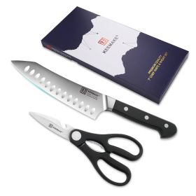 2Pcs Chef Knife Set Stainless Steel Kitchen Shears Scissor Cutlery Slicing Gift (Color: black)