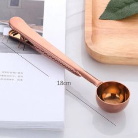 Two-in-one Stainless Steel Coffee Spoon Sealing Clip Kitchen Gold Accessories Recipient Cafe Expresso Cucharilla Decoration (Color: Rose gold)